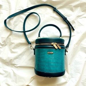 Green Emerald Leather Croc Printed Zipper Mini Buckle Bag Crossbody Bag